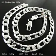 Necklace Real 925 Sterling Silver Filled Solid Men's Statement Figaro Chain 24"
