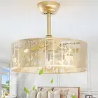 20" Gold Ceiling Fan With Light and Remote, Caged Metal Engraving