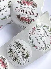 80PCS 3.8CM 3Designs Set Thank You Sticker Thank You for Celebrating with Us Floral Sticker Wedding Birthday Event Gift Parcel Mailing Seal