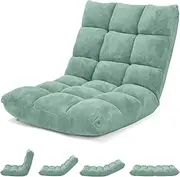 Giantex Floor Chair with Back Support, Coral Velvet Floor Gaming Chair with 14-Position Adjustable Back, Thick Sponge Padding, Soft Chaise Lounge for Adults, for Meditation (Green)