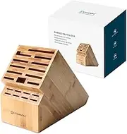 KITCHENDAO Deluxe 20 Slot Bamboo Knife Block Without Knives, Countertop Butcher Block Kitchen Knife Stand, Hold Multiple Large Blade Knives, Wider Slots for Easier Storage