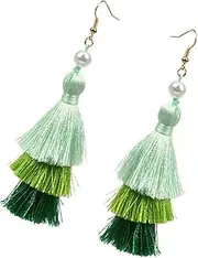 [BESTYASH] 1 Pair Delicate Gradient Color Tassel Earrings Fashion Ear for Parties Banquets Everyday Wear Catching Semi Handmade Design for Special Occasions Random Color