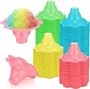 Eaasty 60 Pieces 4 oz Colorful Plastic Dessert Cups Flower Shaped Shaved Ice Cups Small Leak Proof Plastic Slush Snack Ice Cream Bowls for Trifle and Shaved Ice