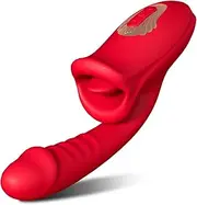 2 IN 1 G-spot Vibrator with Tongue Licking Sex Toy, 10 Frequency Clitoris Sucking Stimulator Dildo Oral Sex Licking Sex Toy for Women