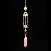Natural Gems Rose Quartz Crystal Wind Chime Pendulum Point Wand Hanging Decor