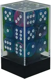 Chessex Dot D6 Dice Set, 16 mm Size, Waterlily/White (12 Piece)