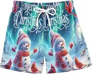 [RPLIFE] Boys Swim Trunks, Anti Chafe Swim Trunks for Boys 2T, Christmas Cute Snowman Birds