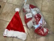 Plush Red and White Santa Claus Cap, Santa Hat, Christmas Hat New-Set of 5 S9