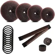 Hair Bun Shaper Set, Include 4 pieces Hair Donut Bun Maker, Magic Hair Bun Maker 2 pieces, Hair Elastic Bands 10 pieces, for Women Kids Hair Bun Maker Kit