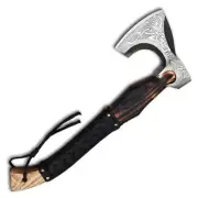 Handmade Viking Axe with Etching, Hatchet, Handle with Leather Work & Sheath,