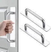 Adhesive Cabinet Door Handles, 2Pcs Aluminum Alloy Stick on Shower Door Handle, Self Stick Pulls No Drilling for Kitchen Cabinet/Dresser/Drawer/Closet/Sliding Door(180mm,Silver)