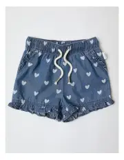 [Sprout] Essential Heart Print Chambray Shorts in Dusty Blue