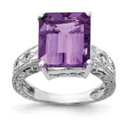 14k White Gold 12x10mm Emerald Cut Amethyst A Real Diamond ring
