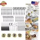 Heavy-Duty 77-Piece Flatware Set with Steak Knives - Dishwasher Safe Silverware