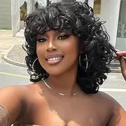 Short Curly Wigs for Black Women14 Soft Natural Black Synthetic Wigs for Black Women Cute Fashion Curly Wig with BangsAfro Kinky Curls Heat Resistant for Afric