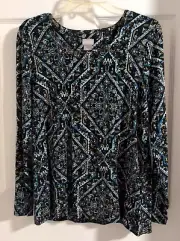 NWT Chicos Blue Rayon Jersey Knit Long Sleeve Casual T-shirt Top 1 M