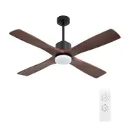 54 Inch DC Ceiling Fan with Lights and Remote Control, 4 Carved Solid Wood Bl...