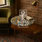 24" Round colourful Agate Stone Table – Gem Mosaic Accent – Luxury Side Table