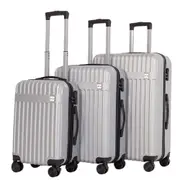 3pc Milano Decor Hardshell Durable Travel Rolling Luggage/Suitcase Set Silver