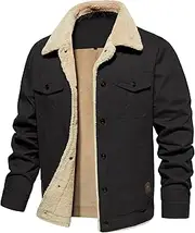 [NAVEKULL] Men's Warm Winter Jacket Thick Cotton Fleece Lined Work Coat Thermal Lapel Sherpa Cargo Trucker Jacket