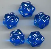 NEW RPG Dice Set of 5 D20 - Translucent Sky Blue