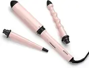 BaByliss Curl and Wave Trio Multistyler, Professional Curling Iron with 3 Attachments for Curls, Waves and Beach Waves, Soft Pink, MS750E