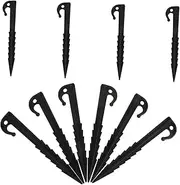 BRIGHTFUFU 10pcs Black Plastic Tent Pegs Durable Ground Hooks for Tents Tarps Canopies Windproof Outdoor Stakes for Beach Camping Gazebos