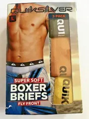 QUICKSILVER MEN'S LARGE 3 PACK SUPER SOFT BOXER BRIEFS FLY FRONT NWT