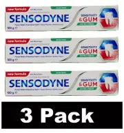 3 x SENSODYNE100gTOOTHPASTE SENSITIVITY AND GUM EXTRA FRESH 100% Brand New