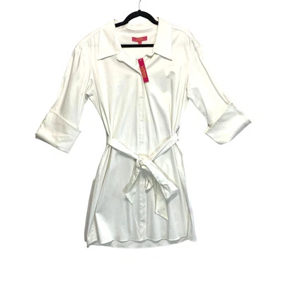 Catherine Malandrino Shirt Dress NWT Women's Sz M White Military Chic Tie Waist