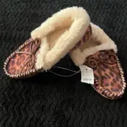 J.Crew Women's Leopard Print Moccasin Slippers Size 7 Bow Detail