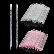 200Pcs Professional Disposable Nail Stick Cuticle Pusher Bulk Crystal Nail Care Sticks Cuticle Manicure Pedicure Stick for Fingernail Cleaning Cuticle Stick (Pink/Silver)