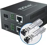 10Gtek Gigabit Ethernet Media Converter, MultiMode Dual LC Fiber to Ethernet RJ45 Converter for 10/100/1000Base-Tx to 1000Base-SX(with a SFP MMF 850-nm Module), UL Certified, up to 550-m, Pack of 2