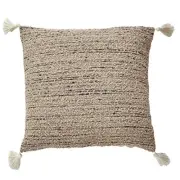 Beige Boucle Fabric With Tassels And Feather Down Insert Pillow