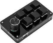 Mini Macropad, One Handed Mechanical Keyboard Multifunction 6 Key Mini Gaming Keypad Shortcut Programmable Keyboard with Knob(Matte Black Glossy Black)