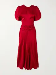 [Victoria Beckham] Victoria Beckham - Gathered Satin Midi Dress - UK 14 UK 14 Red