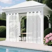 SK Studio Outdoor Sheer Curtains for Patio, 2 Panels Waterproof and Glow in The Dark Star Print Voile Drapes Privacy Curtains for Living Room, Gazebo, Porch, Balcony, White, 52" W x 96" L