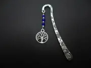 A TIBETAN SILVER BLUE CRYSTAL BEAD & TREE OF LIFE CHARM BOOKMARK. NEW.