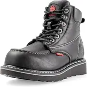 [SUREWAY] Mens Heavy Duty Soft/Composite/Steel Toe Work Boots for Men-Comfortable,Goodyear Welt,Full Grain Leather,6 in Wedge Moc Toe Construction Boots/Shoes
