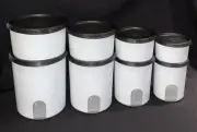 ✅ Brand New Tupperware 8-pc Set Canisters & Toppers Set White w/Black Seals