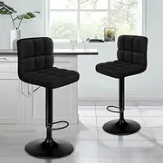 [ALFORDSON] Bar Stool 2X Adjustable Kitchen Stools Ralph Series Swivel Counter Barstools Fabric Dining Chair in 62-83cm Seat Height for Home Bar Dining Room, All Black