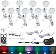 AIBOO RGB Color Changing LED Under Cabinet Lighting Kit,Aluminum Slim Cabinet LED Puck Lights for Kitchen Counter Wardrobe Counter Furniture Shelf Ambiance Christmas Xmas Decoration Lighting (8)