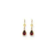 14k Yellow Gold 8x5mm Pear Garnet Checker leverback Earrings