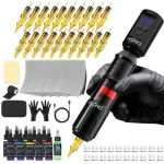 Wireless Tattoo Pen Machine Kit Complete with 1500mAh Power Supply Ink Needles