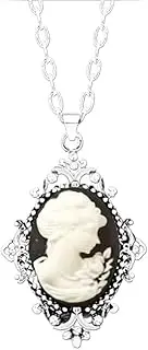 [TAMHOPE] Lady Cameo Necklace Enamel Medal Necklace,Oval Lady Maiden Cameo Necklace,Charm Cameo Jewelry Women
