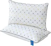 2-Pack Queen Bed Pillows for Sleeping – Hotel Quality, Hypoallergenic, Soft & Supportive, Checked Pattern, Removable Cotton Covers - for Side, Back & Stomach Sleepers, Machine Washable – 74x48cm