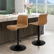 ALFORDSON Bar Stool Remy 2X Swivel Kitchen Barstools with Height Adjustable Gas Lift Leather Counter Dining Chairs with Footrest & Floor Protector Vintage Fabric in Brown Colour