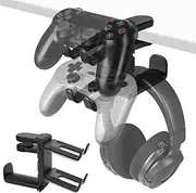 Geekria 3-in-1 PC Gaming Headset&Controller Holder, Under-Desk Headphone Stand Mount Holder with 360ｰ Rotation Adjustable, Compatible with Bose, Sony, AKG, JBL, Sennheiser, B&O (Black)