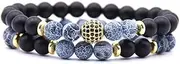 [IBOWZ] Crystal Bracelet Bead Bracelets Chakra Bracelet, 7 Chakra Natural Stone Blue Crack Bangle Golden Beads Jewelry Yoga Elastic Unlimited Charm Black Bracelets Diffuser Women Men Gift 2Pcs/Set