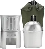 DKMEMR Aluminum Water Canteen Cup Stove Pouch Set - with Cover Bag for Outdoor Survival Camping Hiking Backpacking Hunting